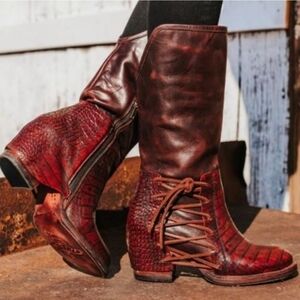 FREEBIRD Stores Gorgeous Castle Red Wine Croc Leather Boots 8